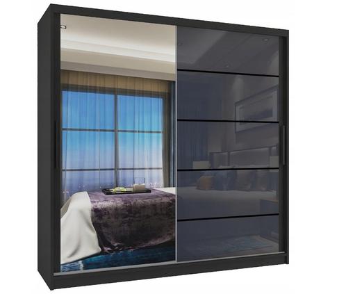 Kledingkast 158 cm zwart antraciet glans met spiegel en 2..., Huis en Inrichting, Kasten | Kleerkasten, 50 tot 75 cm, Met lade(s)