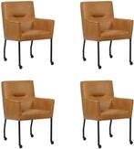 Set van 4 Cognac leren moderne eetkamerstoelen - Granada, Huis en Inrichting, Nieuw, Vier, Eigentijds, Leer