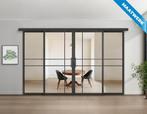 Dubbele stalen Schuifdeuren met koofsysteem en glaspanelen 6, Nieuw, Metaal, Inclusief glas