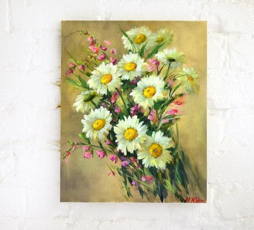 Natalia Yudina (1978) - Still life - Daisies, Antiek en Kunst, Kunst | Schilderijen | Klassiek