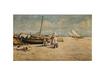 European School (XIX) - Beach scene with fishermen and