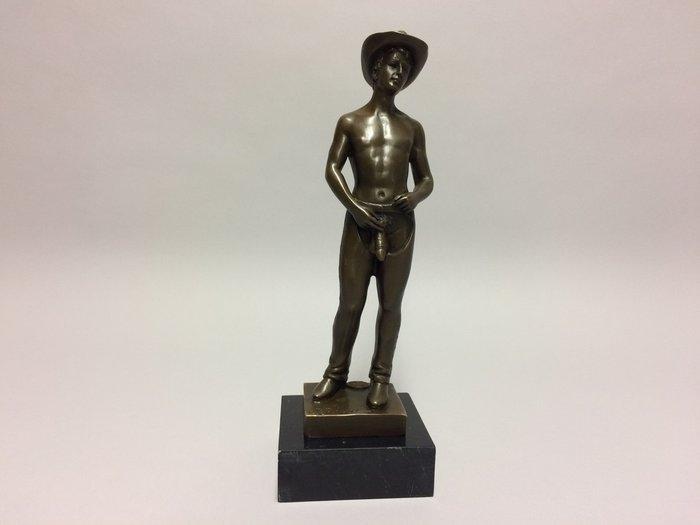 sculptuur, COWBOY - 27 cm - Bronzen beeld van een naakte man, Antiek en Kunst, Curiosa en Brocante