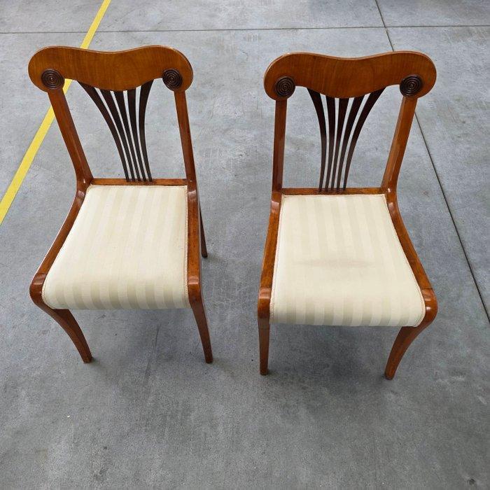 Stoel (2) - Walnoot, Kersenhout, Zijde - Biedermeier stoelen, Antiek en Kunst, Antiek | Meubels | Stoelen en Sofa's