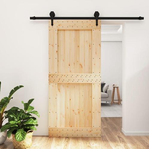 vidaXL Schuifdeur met beslag 95x210 cm massief grenenhout, Doe-het-zelf en Bouw, Deuren en Vliegenramen, Nieuw, Verzenden