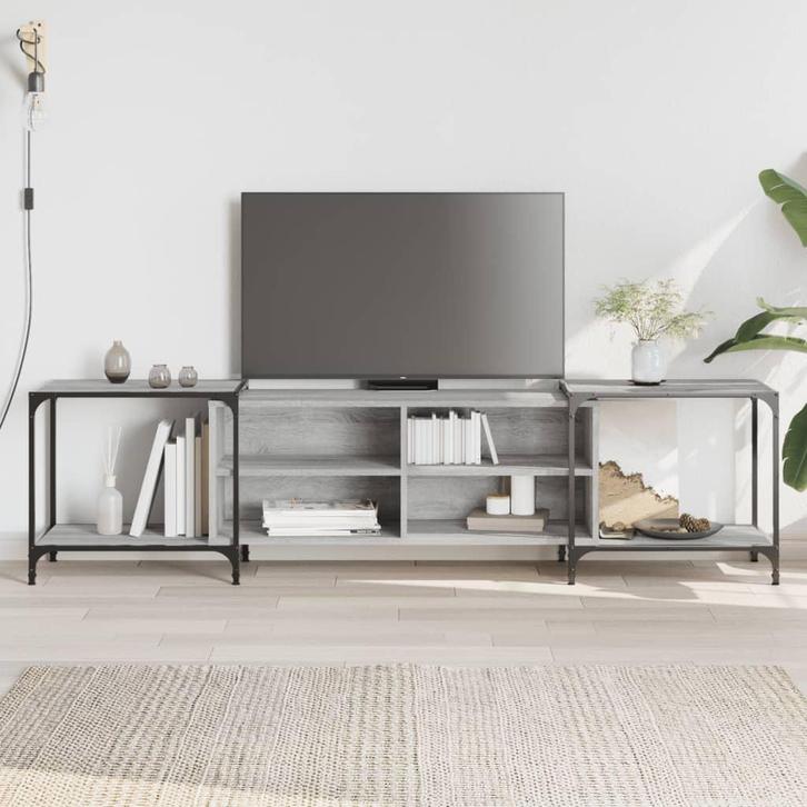 vidaXL Tv-meubel 203x37x50 cm bewerkt hout grijs sonoma, Huis en Inrichting, Kasten |Televisiemeubels, Nieuw, Verzenden
