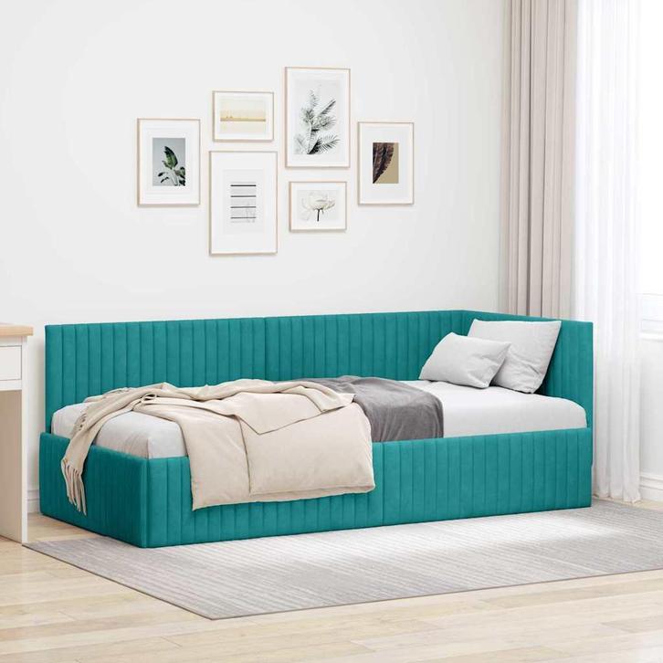 vidaXL Hoek Bed Frame met hoofdeinde Turquoise 90 cm x 200, Huis en Inrichting, Slaapkamer | Bedden, Nieuw, Verzenden