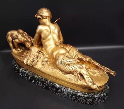 Emmanuel Frémiet (1824-1910) - Beeld, Young Faun with Bear -, Antiek en Kunst, Antiek | Keramiek en Aardewerk