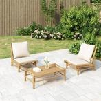 vidaXL Tuinstoelen 2 st met crèmewitte kussens bamboe, Tuin en Terras, Verzenden, Nieuw