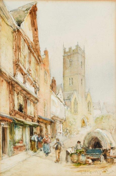 William Bingham McGuinness (1849-1928) - Vivid street scene, Antiek en Kunst, Kunst | Schilderijen | Klassiek
