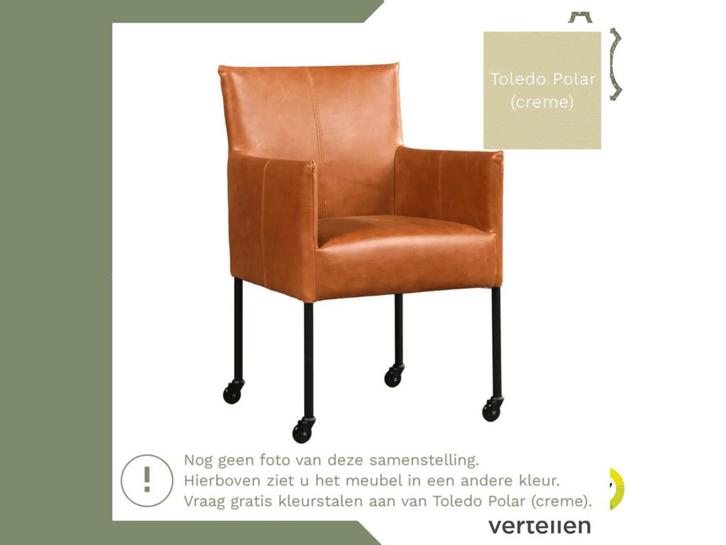 Leren eetkamerstoel Desire - Toledo Polar (crème) - Poten, Huis en Inrichting, Stoelen, Overige kleuren, Eén, Nieuw, Leer, Ophalen of Verzenden