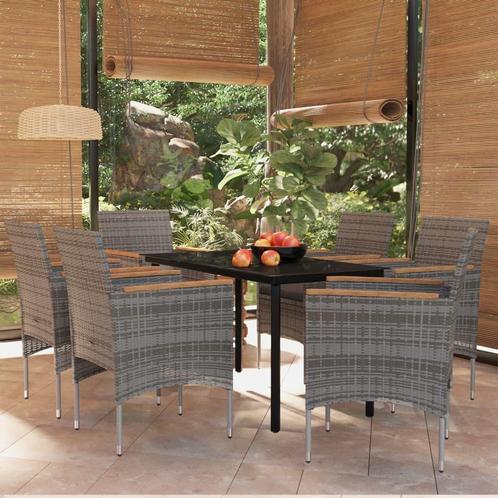 vidaXL 7-delige Tuinset met kussens grijs en zwart, Tuin en Terras, Tuinsets en Loungesets, Tuinset, Nieuw, Verzenden