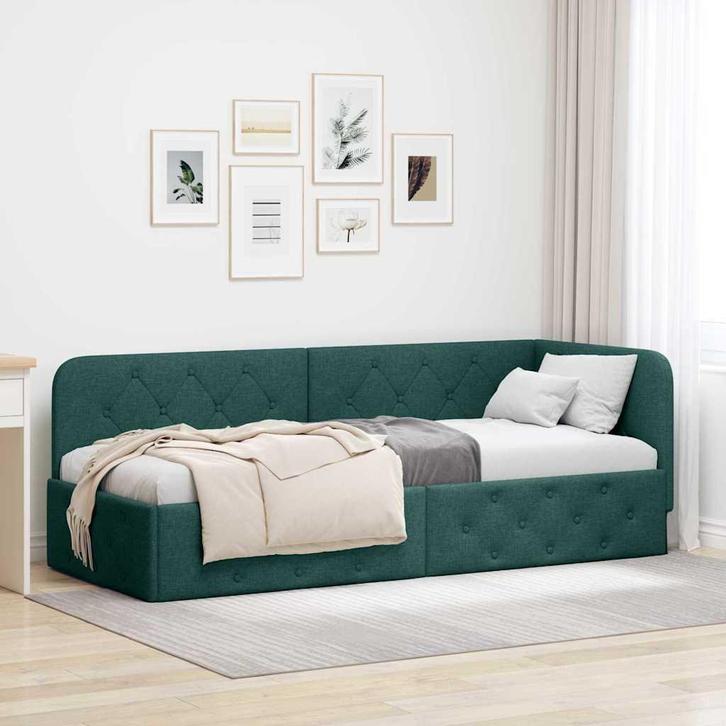 vidaXL Hoek Bed Frame met hoofdeinde Donkergroen 80 x 200 cm, Huis en Inrichting, Slaapkamer | Bedden, Nieuw, Verzenden