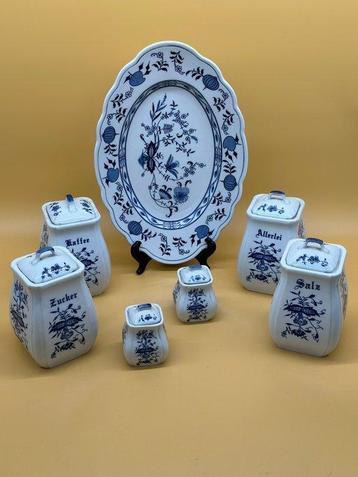 Zwiebelmuster Vorratsdosen-Set mit Servierplatte– 7-teilig -, Antiek en Kunst