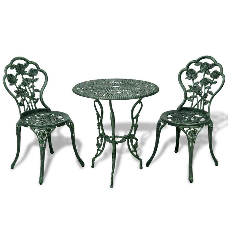 vidaXL 3-delige Bistroset gietaluminium groen, Tuin en Terras, Tuinsets en Loungesets, Nieuw, Verzenden