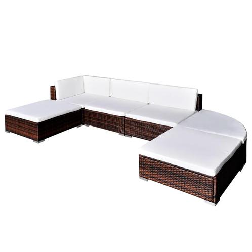 vidaXL 6-delige Loungeset met kussens poly rattan bruin, Tuin en Terras, Tuinsets en Loungesets, Loungeset, Nieuw, Verzenden