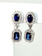 Oorbellen - 18 karaat Witgoud Saffier - Diamant, Handtassen en Accessoires, Oorbellen, Nieuw