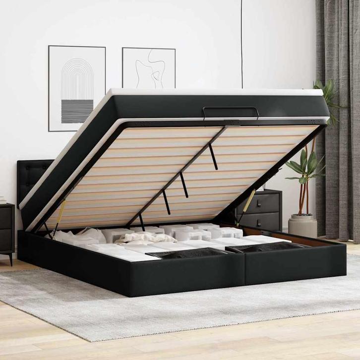 vidaXL Bed poef met matrassen en LEDs 160x200cm kunstleer, Huis en Inrichting, Slaapkamer | Bedden, Nieuw, Verzenden