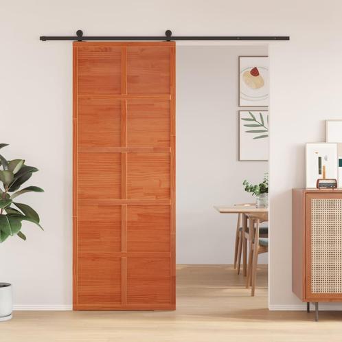 vidaXL Schuifdeur 80x208 cm massief grenenhout wasbruin, Doe-het-zelf en Bouw, Deuren en Vliegenramen, Nieuw, Verzenden