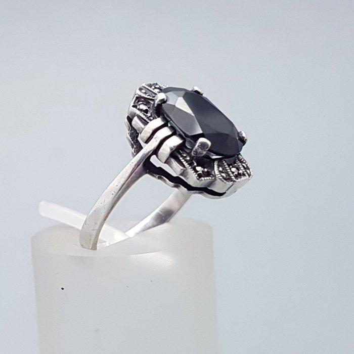Zilver, Art Deco, Onyx - Ring - + Markasieten., Antiek en Kunst, Kunst | Designobjecten