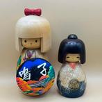Twee creatieve Kokeshi-poppen-set, handgeschilderd. - Hout -, Antiek en Kunst