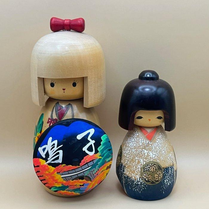Twee creatieve Kokeshi-poppen-set, handgeschilderd. - Hout -, Antiquités & Art, Curiosités & Brocante