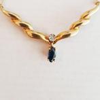 Collier - 18 carats Or jaune Saphir - Diamant, Handtassen en Accessoires, Kettingen, Nieuw