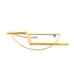 Gouden abstracte broche met diamant | 0,005 ct. (vintage), Handtassen en Accessoires, Broches, Gebruikt, Overige kleuren, Ophalen of Verzenden