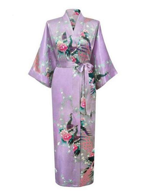 KIMU® Kimono Lila 3/4 L-XL Yukata Satijn Onder de Knie Driek, Kleding | Dames, Carnavalskleding en Feestkleding, Nieuw, Ophalen of Verzenden