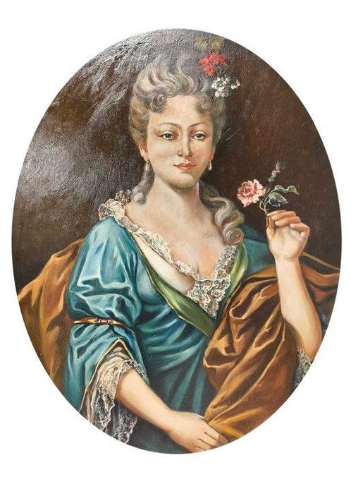 École européenne (XX) - Gentildonna con rosa, Antiquités & Art, Art | Peinture | Classique