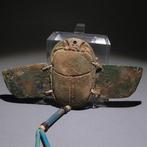 Égypte ancienne Faience Collier avec scarabée ailé. 43 cm de, Verzamelen