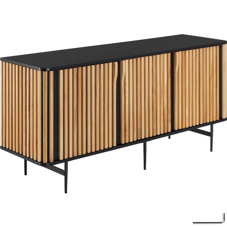 tectake Dressoir Lineo, lamellenlook, 3 kastvakken - zwart/b, Huis en Inrichting, Kasten | Wandmeubels, Verzenden