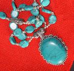 Halsketting 50 cm + hanger + 2 rijen kralen in turkooisblauw