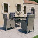 vidaXL 5-delige Tuinset poly rattan en glas grijs, Verzenden, Nieuw, Tuinset