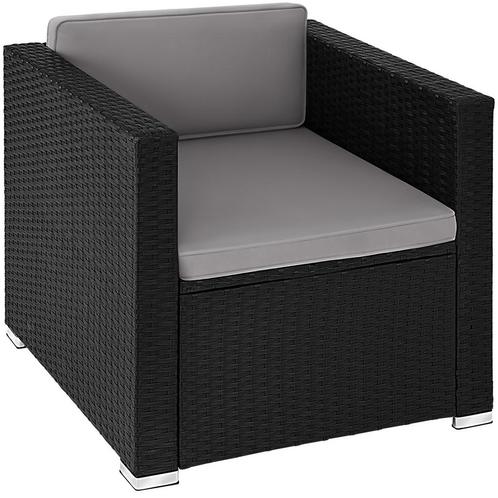 tectake Wicker fauteuil Lignano - zwart, Tuin en Terras, Tuinsets en Loungesets, Verzenden
