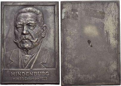 Bronze-plakette 1927 Personenmedaille Hindenburg, Paul vo..., Postzegels en Munten, Penningen en Medailles, Verzenden
