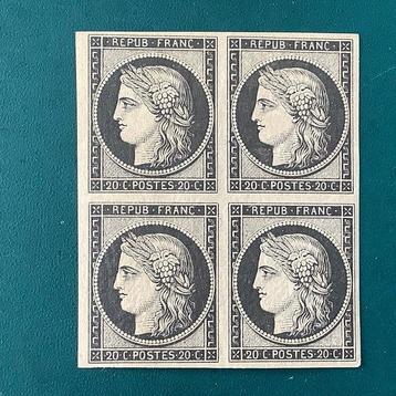Frankrijk 1849 - 20 cent Ceres in een blok van 4 : zwart op