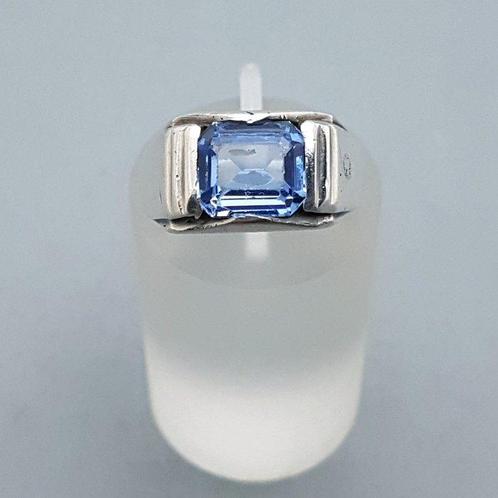 Zilver, Art Deco Tank ring, Blauwe Spinel (Getest!) - Ring, Antiek en Kunst, Kunst | Designobjecten