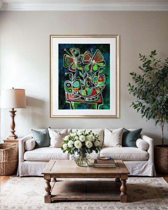 Simeon Gonzales - Flores de Primavera- XL (NO RESERVE PRICE), Antiek en Kunst, Kunst | Schilderijen | Modern