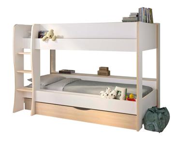 ROOMY - Stapelbed met opbergruimte - 90x200cm - wit eiken, Ophalen of Verzenden