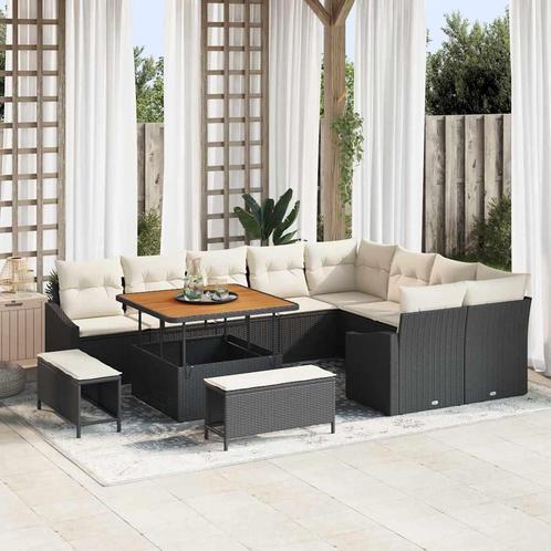 vidaXL Tuinbank Set met kussen 12 pcs Zwart Poly rattan, Tuin en Terras, Tuinsets en Loungesets, Nieuw, Verzenden