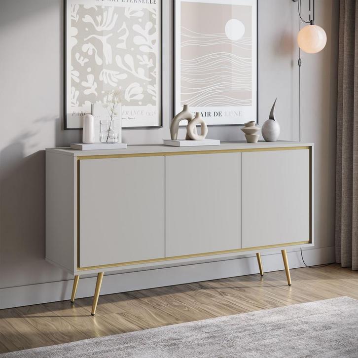Meubella | Dressoir beige 150cm | Opbergkast 3 deuren, Huis en Inrichting, Kasten | Dressoirs, 25 tot 50 cm, Nieuw, 150 tot 200 cm