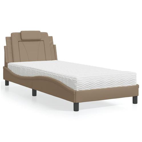 vidaXL Bed met matras kunstleer cappuccinokleurig 90x200 cm, Maison & Meubles, Chambre à coucher | Lits, Envoi