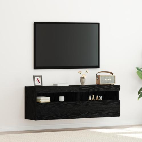 vidaXL TV Wandkasten met LED-verlichting 2 stuks Zwart Eiken, Huis en Inrichting, Kasten |Televisiemeubels, Nieuw, Verzenden
