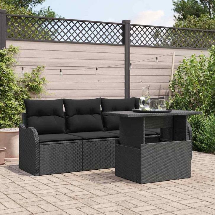 vidaXL Tuinbank Set met kussen 5 pcs Zwart Poly rattan, Jardin & Terrasse, Ensembles de jardin, Envoi