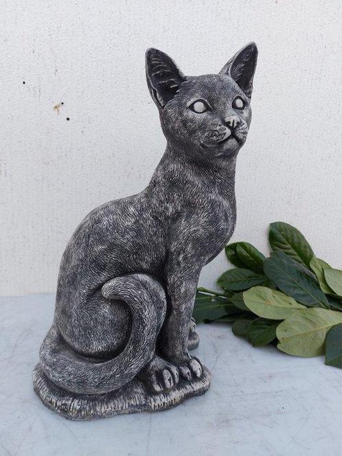 Beeld, levensgrote zittende kat - 40 cm - cast stone, Antiek en Kunst, Curiosa en Brocante