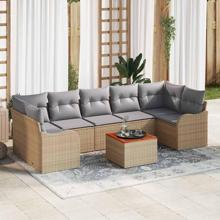 vidaXL Tuinbank Set 8 pcs Beige Poly rattan, Tuin en Terras, Tuinsets en Loungesets, Nieuw, Verzenden