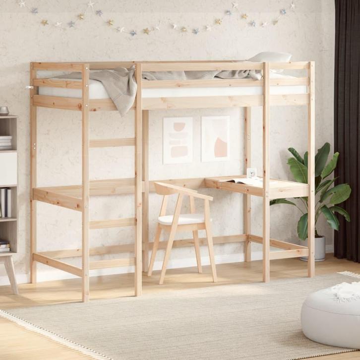 vidaXL Hoogslaper met bureau massief grenenhout 90x190 cm, Huis en Inrichting, Slaapkamer | Bedden, Nieuw, Verzenden