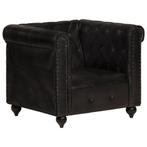 vidaXL Fauteuil Chesterfield Noir Cuir véritable