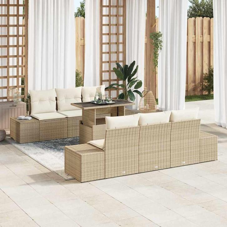 vidaXL Tuinbank Set 7 pcs beige en crèmekleurig 100 x 55 x, Tuin en Terras, Tuinsets en Loungesets, Nieuw, Verzenden