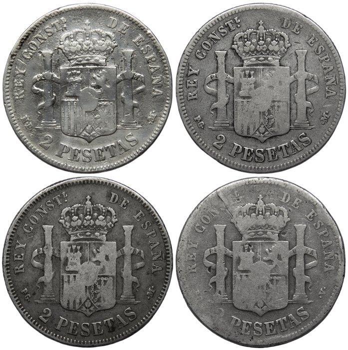 Spanje. Alfonso XIII. 2 Pesetas Acuñadas en Madrid. Lote de, Postzegels en Munten, Munten | Europa | Niet-Euromunten